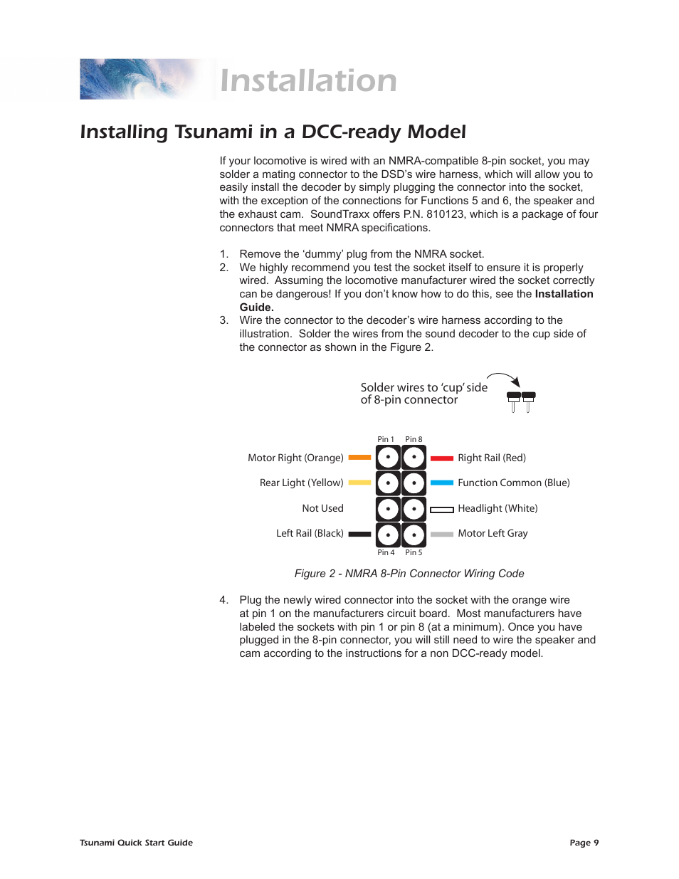 Installation, Installing tsunami in a dcc-ready model | SoundTraxx Tsunami Quick Start User Manual | Page 12 / 18