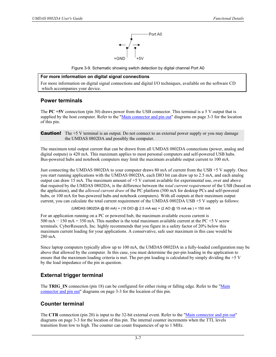 External trigger terminal -7, Counter terminal -7, 5vref terminal -8 | Figure 3-9 | CyberResearch UMDAS 0802DA User Manual | Page 22 / 42