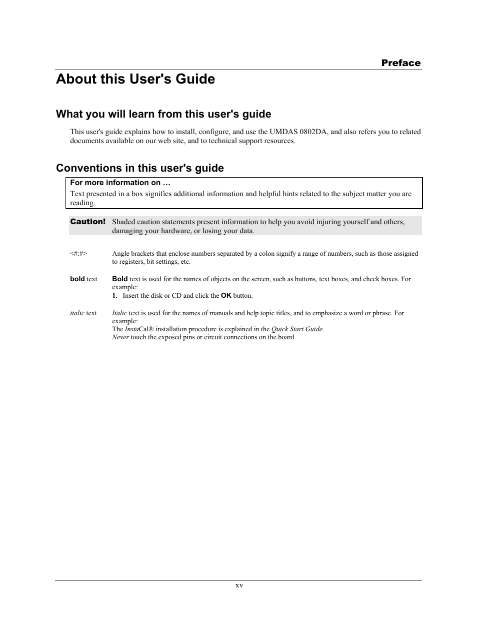 Chapter 1, About this user's guide, What you will learn from this user's guide | Conventions in this user's guide | CyberResearch UMDAS 0802DA User Manual | Page 9 / 42