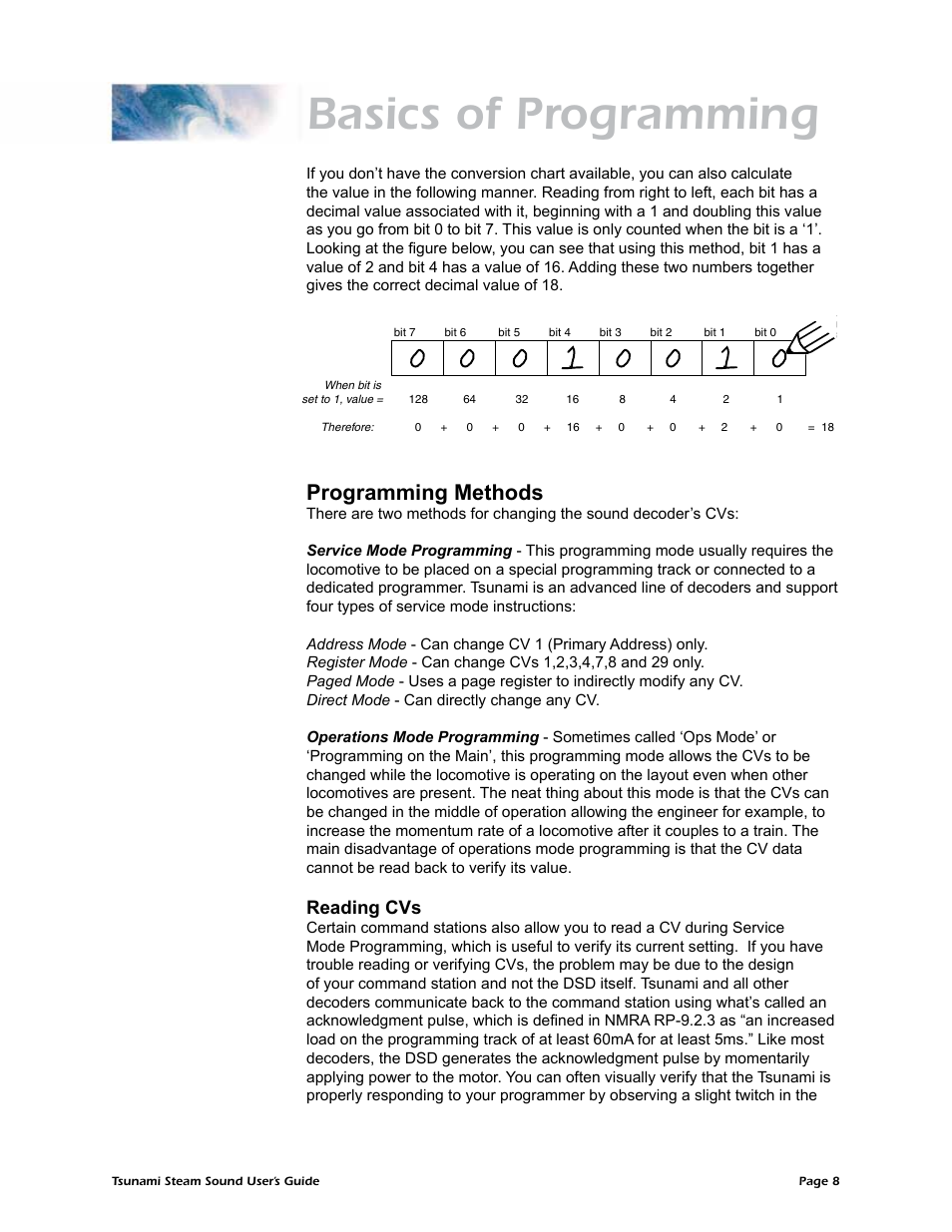 Basics of programming, Programming methods | SoundTraxx Tsunami Steam Users Guide User Manual | Page 11 / 77
