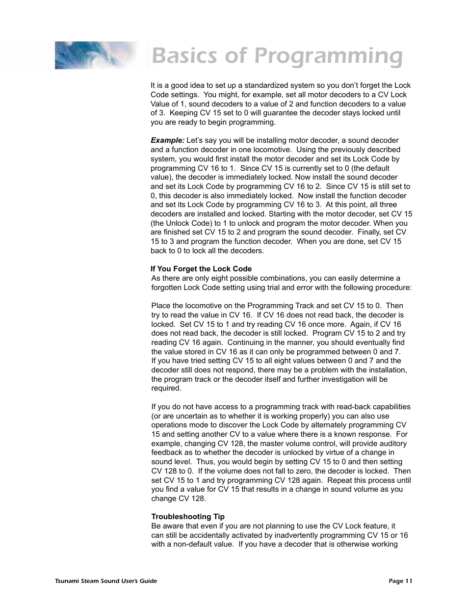 Basics of programming | SoundTraxx Tsunami Steam Users Guide User Manual | Page 14 / 77