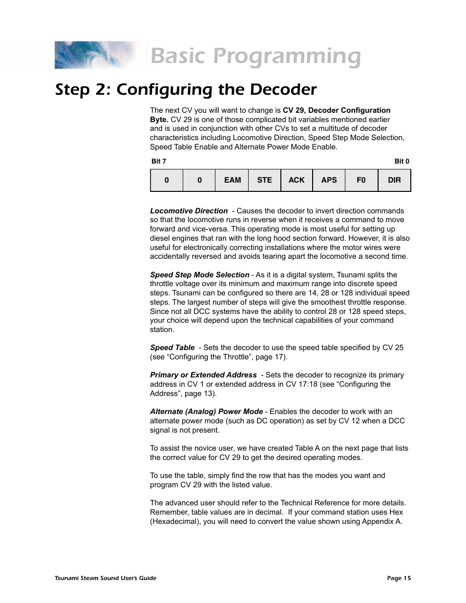 Basic programming, Step 2: configuring the decoder | SoundTraxx Tsunami Steam Users Guide User Manual | Page 18 / 77