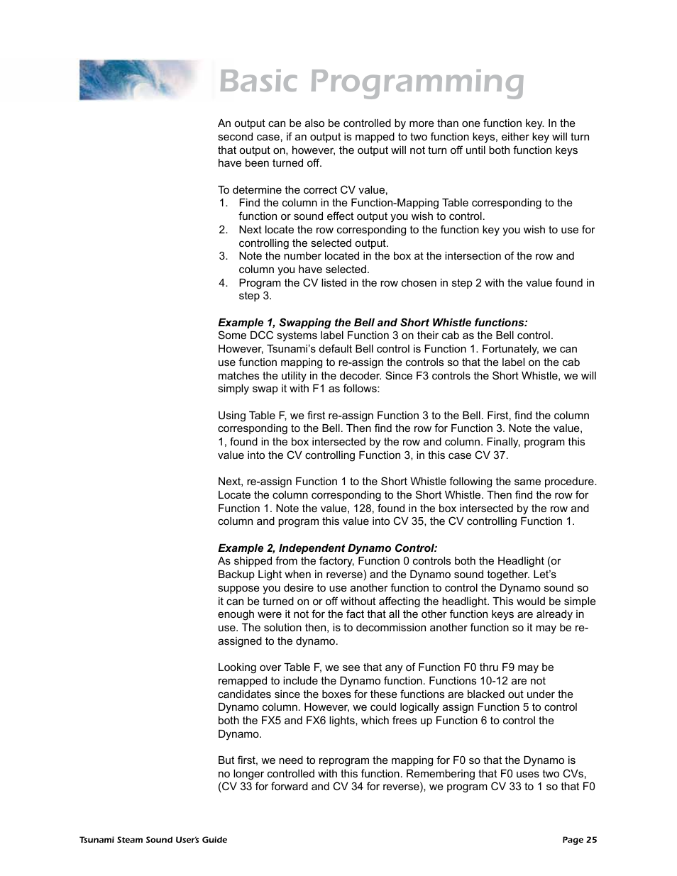Basic programming | SoundTraxx Tsunami Steam Users Guide User Manual | Page 28 / 77
