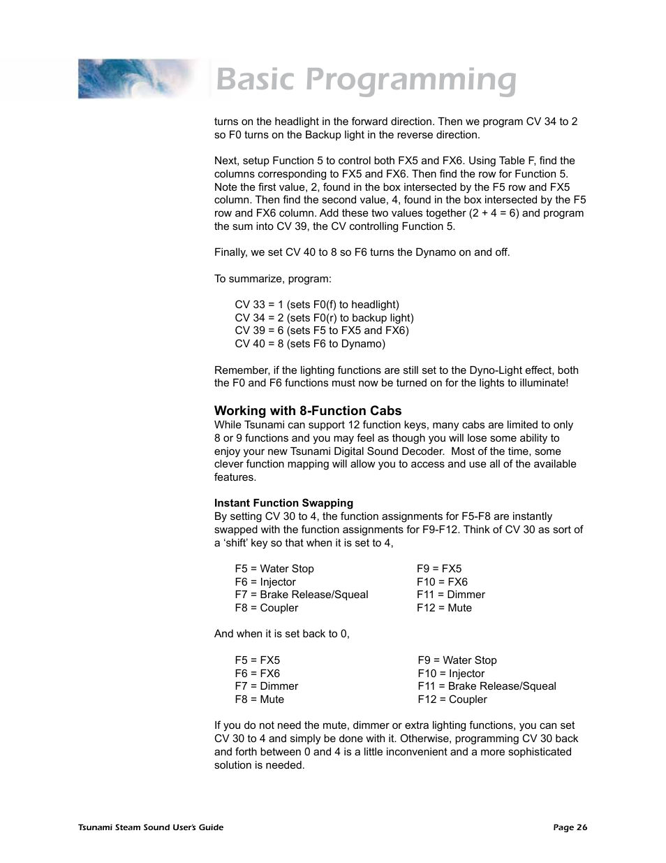 Basic programming | SoundTraxx Tsunami Steam Users Guide User Manual | Page 29 / 77