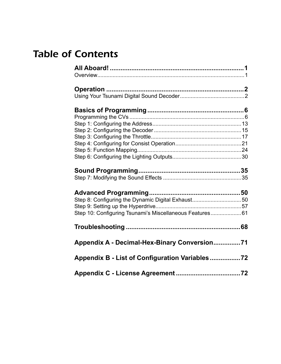 SoundTraxx Tsunami Steam Users Guide User Manual | Page 3 / 77