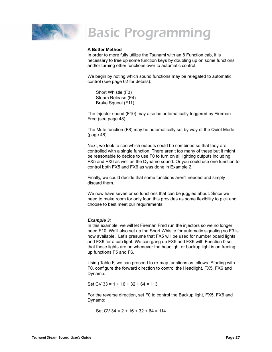 Basic programming | SoundTraxx Tsunami Steam Users Guide User Manual | Page 30 / 77