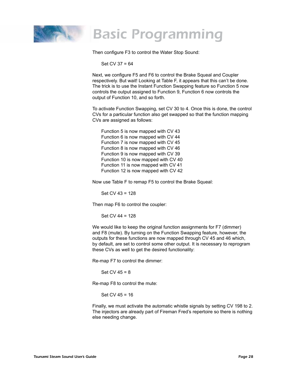 Basic programming | SoundTraxx Tsunami Steam Users Guide User Manual | Page 31 / 77