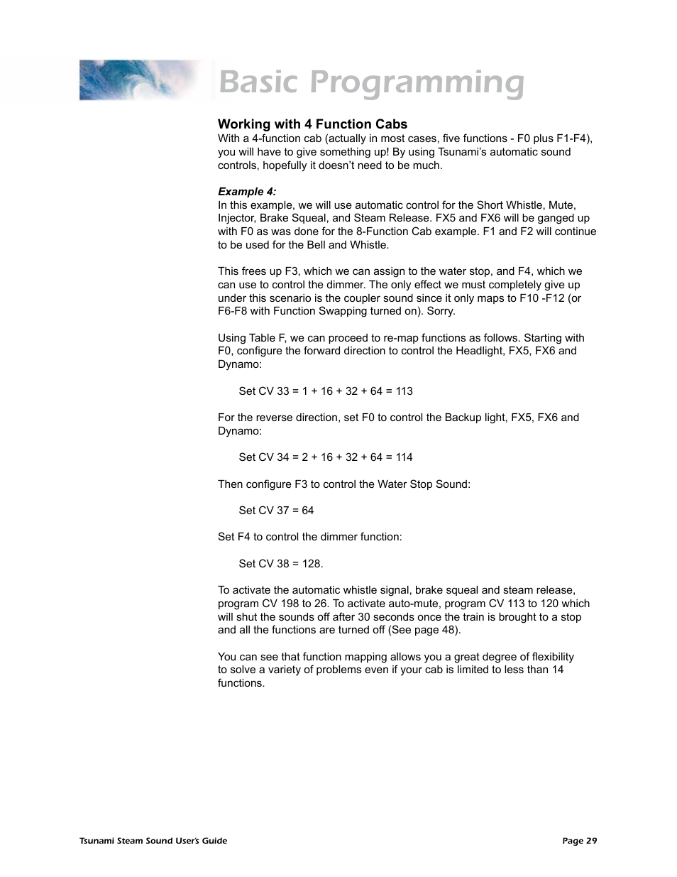 Basic programming | SoundTraxx Tsunami Steam Users Guide User Manual | Page 32 / 77