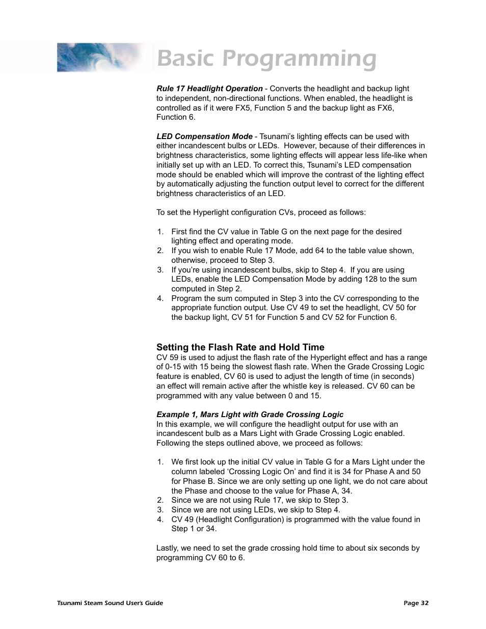 Basic programming | SoundTraxx Tsunami Steam Users Guide User Manual | Page 35 / 77