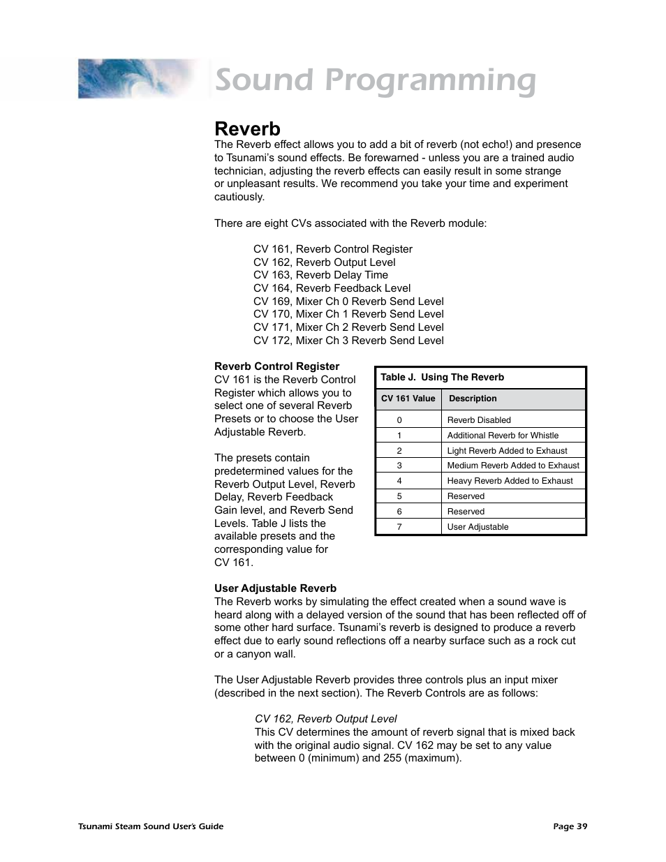 Sound programming, Reverb | SoundTraxx Tsunami Steam Users Guide User Manual | Page 42 / 77