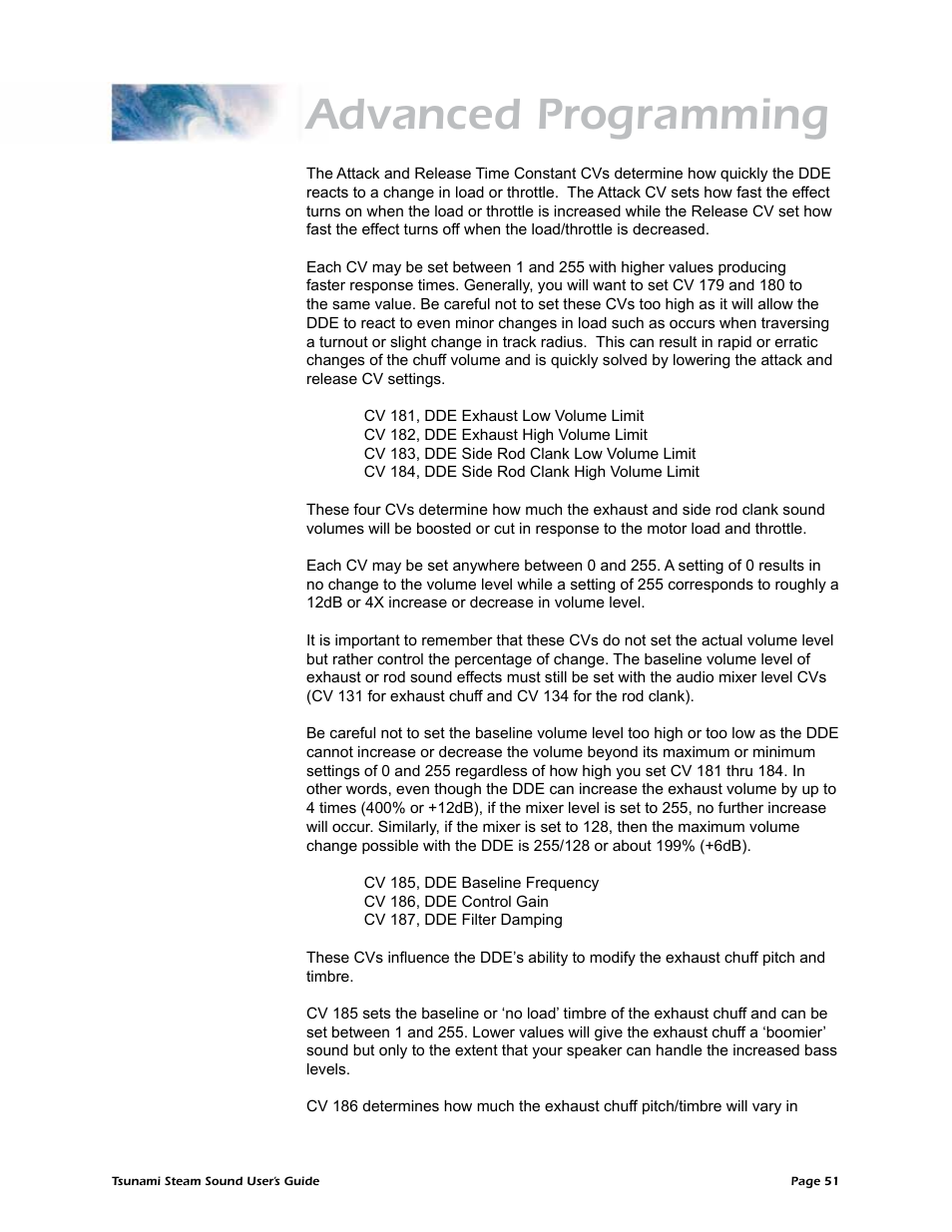 Advanced programming | SoundTraxx Tsunami Steam Users Guide User Manual | Page 54 / 77