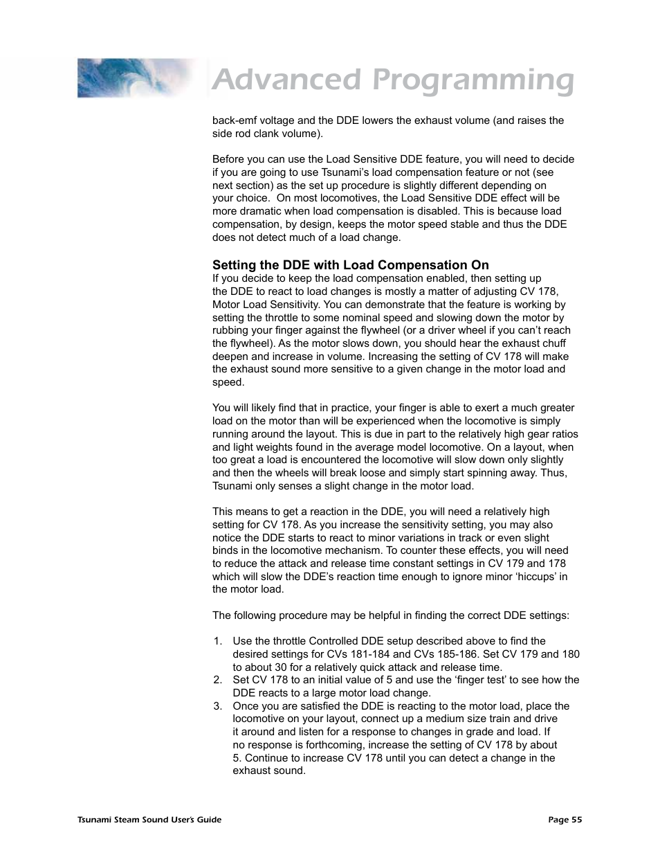 Advanced programming | SoundTraxx Tsunami Steam Users Guide User Manual | Page 58 / 77