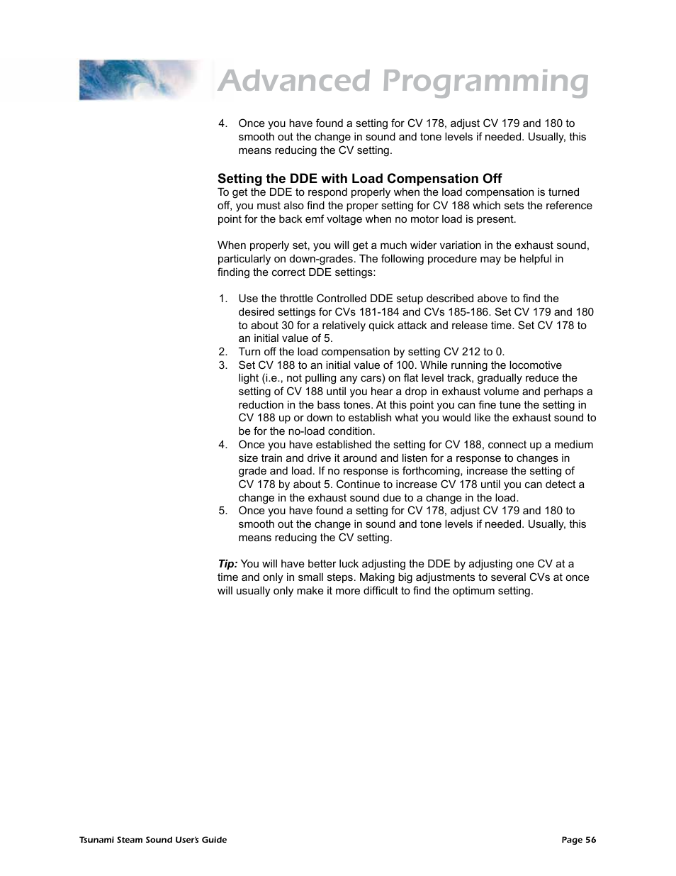 Advanced programming | SoundTraxx Tsunami Steam Users Guide User Manual | Page 59 / 77
