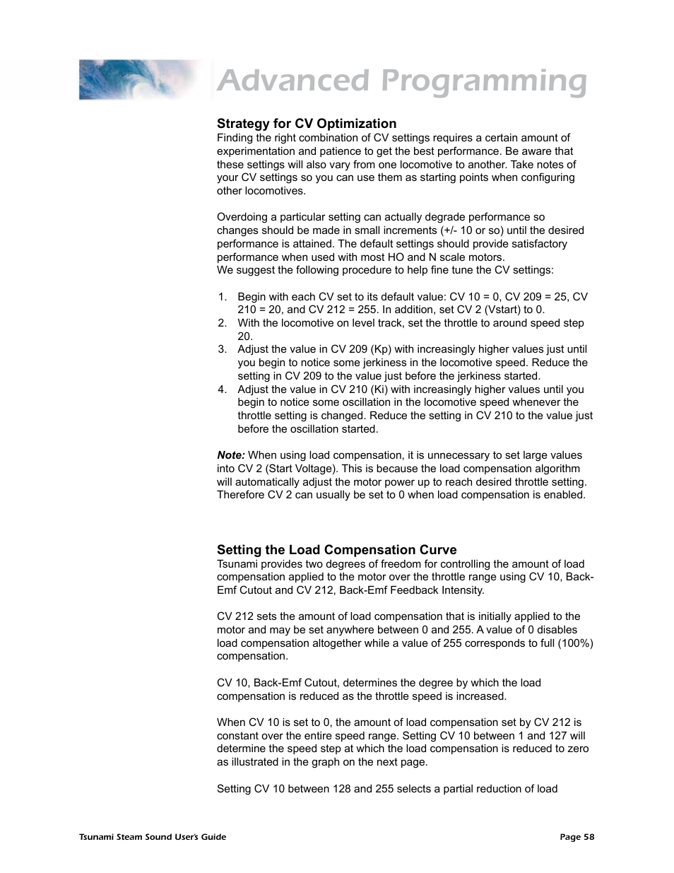 Advanced programming | SoundTraxx Tsunami Steam Users Guide User Manual | Page 61 / 77