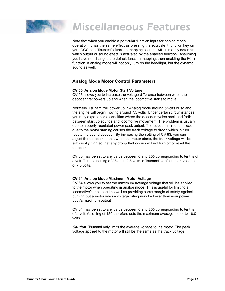 Miscellaneous features | SoundTraxx Tsunami Steam Users Guide User Manual | Page 69 / 77