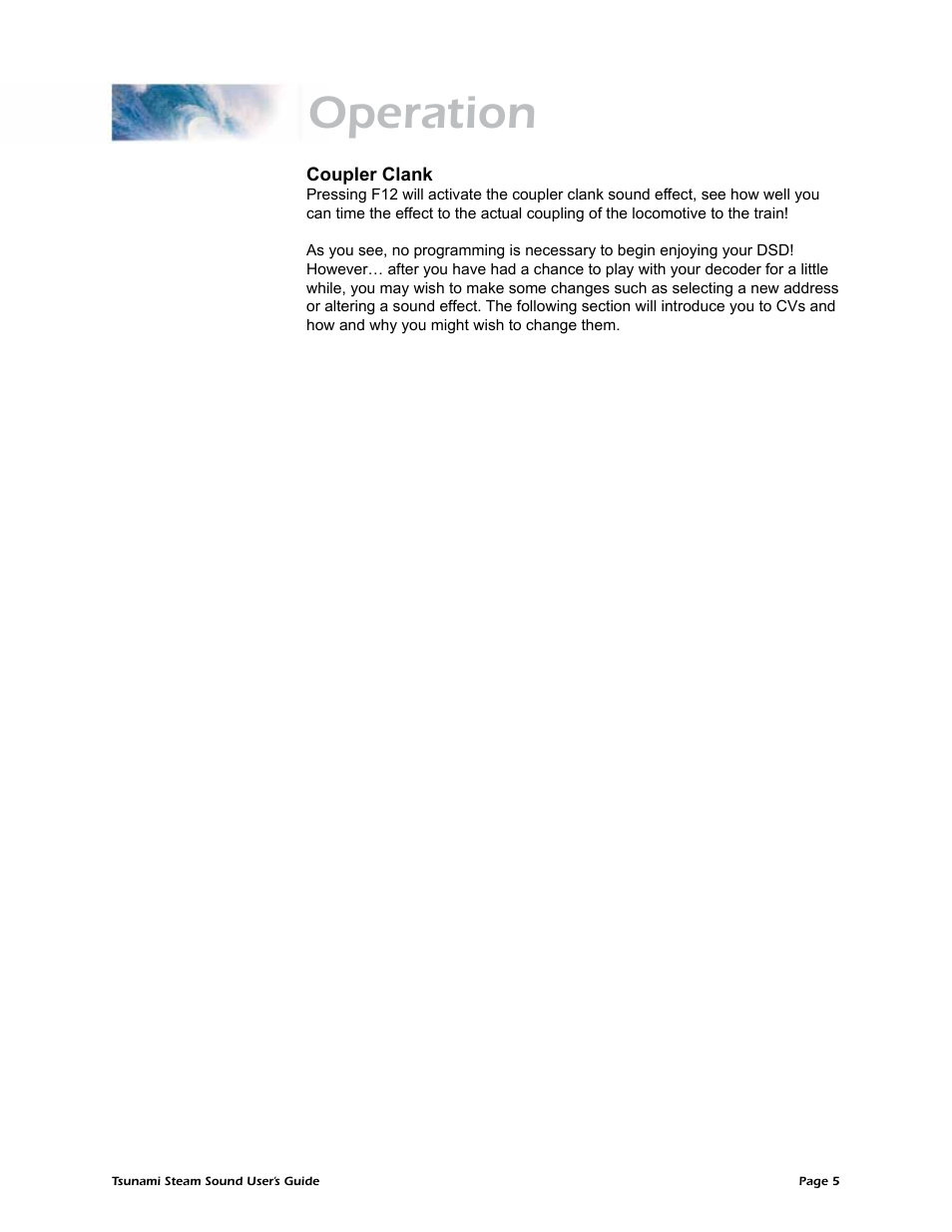 Operation | SoundTraxx Tsunami Steam Users Guide User Manual | Page 8 / 77