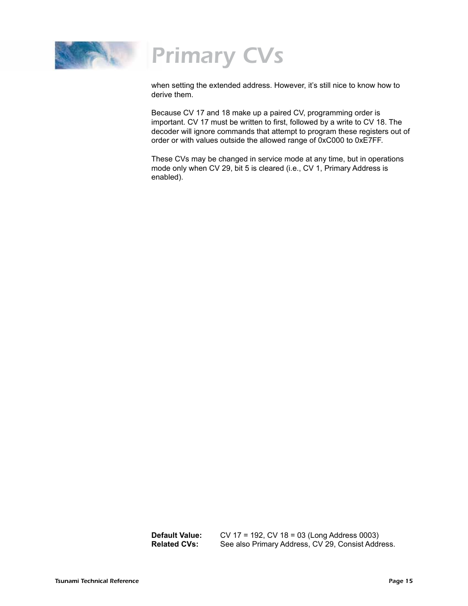 Primary cvs | SoundTraxx Tsunami Steam Technical Reference User Manual | Page 17 / 104
