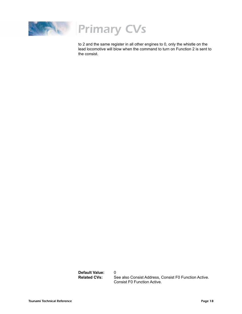 Primary cvs | SoundTraxx Tsunami Steam Technical Reference User Manual | Page 20 / 104