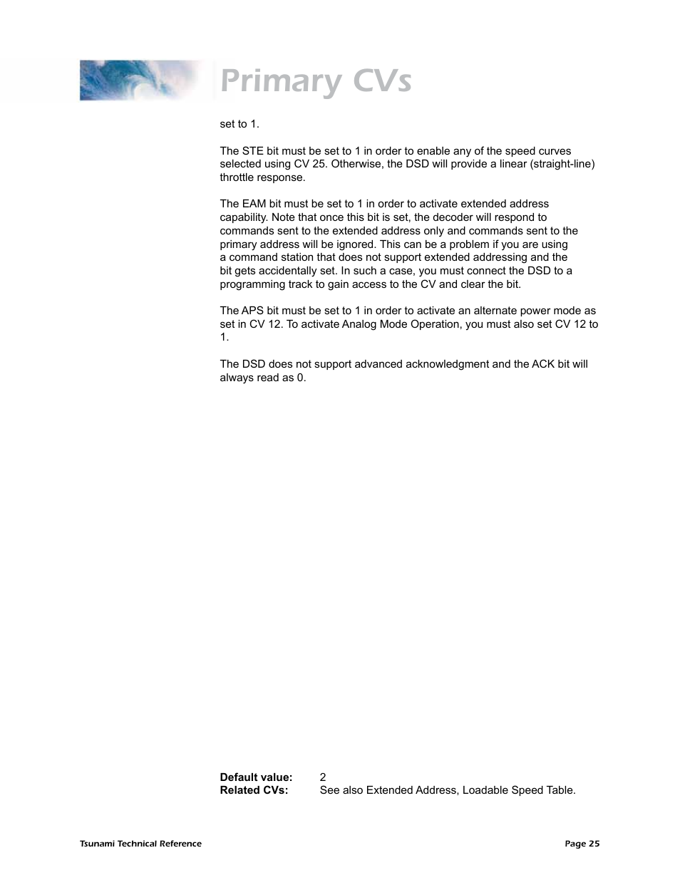 Primary cvs | SoundTraxx Tsunami Steam Technical Reference User Manual | Page 27 / 104