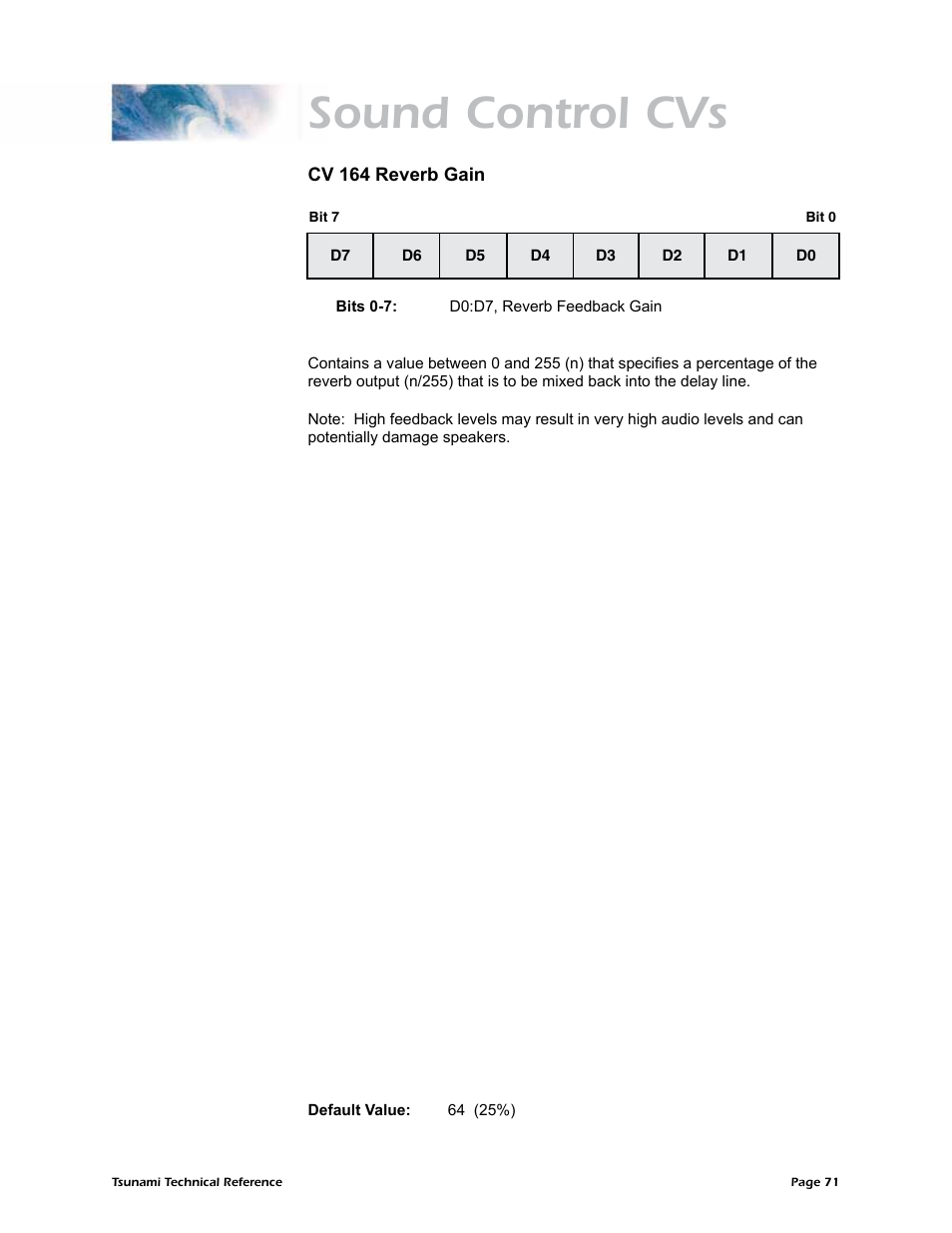 Sound control cvs | SoundTraxx Tsunami Steam Technical Reference User Manual | Page 73 / 104