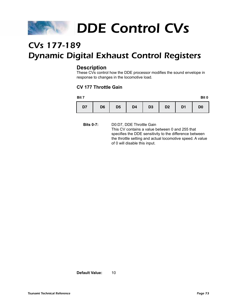 Dde control cvs, Description | SoundTraxx Tsunami Steam Technical Reference User Manual | Page 75 / 104