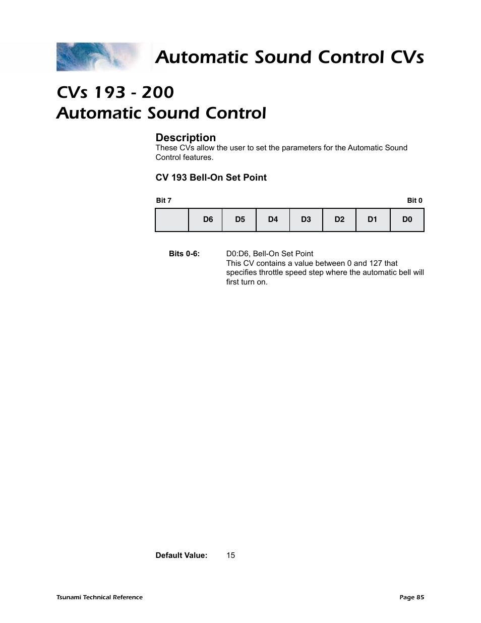 Automatic sound control cvs, Description | SoundTraxx Tsunami Steam Technical Reference User Manual | Page 87 / 104