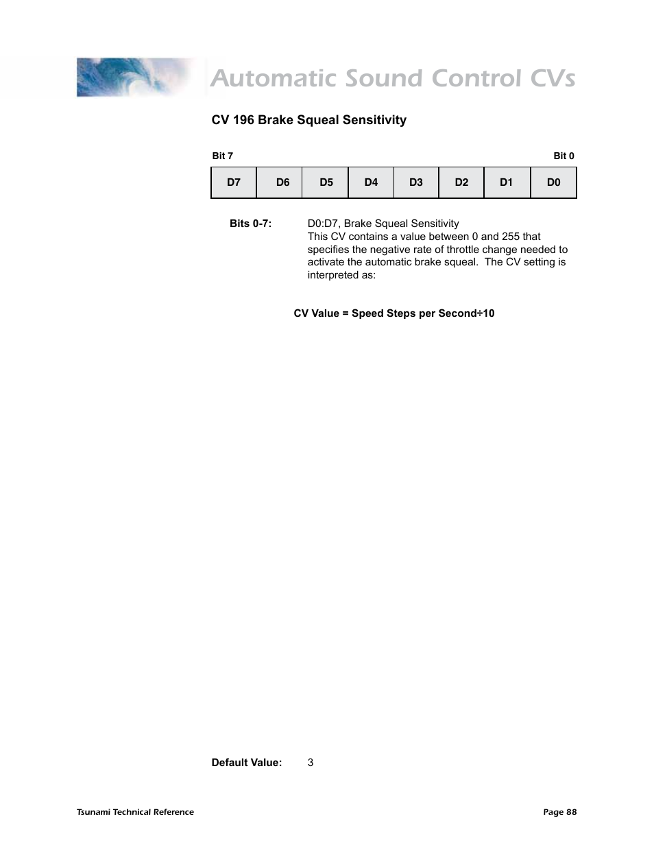 Automatic sound control cvs | SoundTraxx Tsunami Steam Technical Reference User Manual | Page 90 / 104