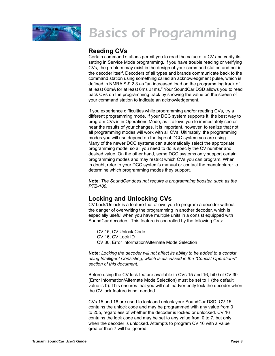 Basics of programming, Reading cvs, Locking and unlocking cvs | SoundTraxx SoundCar Users Guide User Manual | Page 12 / 49