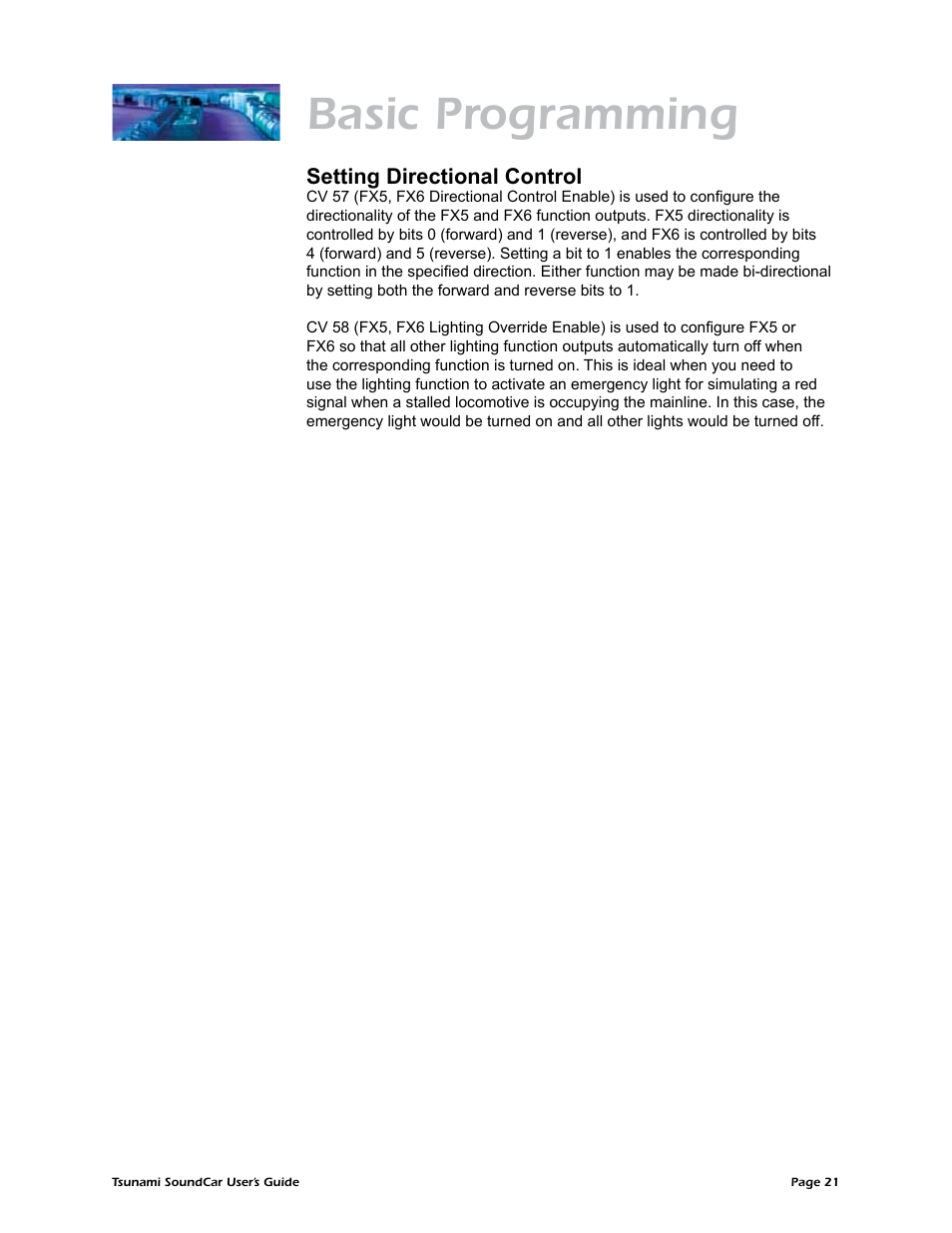 Basic programming, Setting directional control | SoundTraxx SoundCar Users Guide User Manual | Page 25 / 49