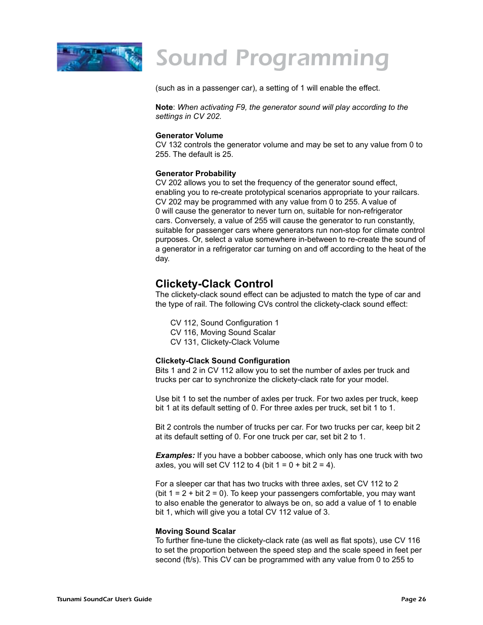 Sound programming, Clickety-clack control | SoundTraxx SoundCar Users Guide User Manual | Page 30 / 49