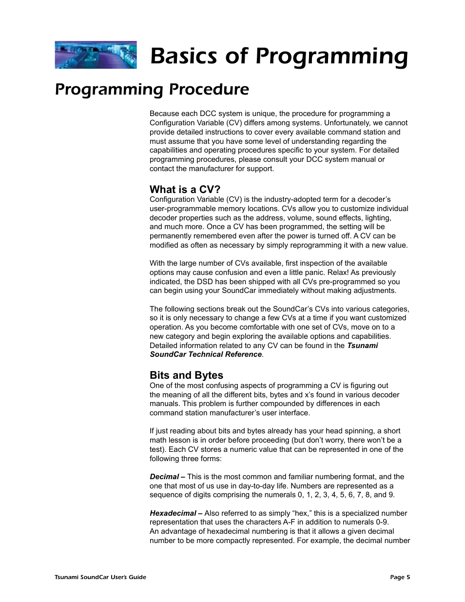 Basics of programming, Programming procedure, What is a cv | Bits and bytes | SoundTraxx SoundCar Users Guide User Manual | Page 9 / 49