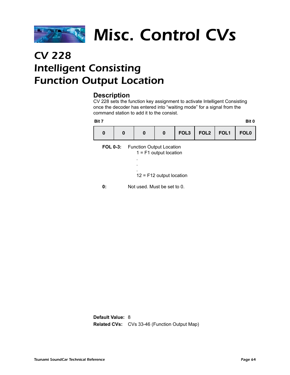 Misc. control cvs, Description | SoundTraxx SoundCar Technical Reference User Manual | Page 66 / 67