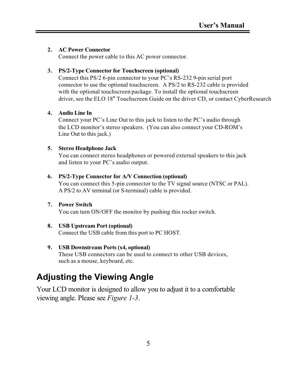 Adjusting the viewing angle, User’s manual 5 | CyberResearch GDO 18 User Manual | Page 15 / 42