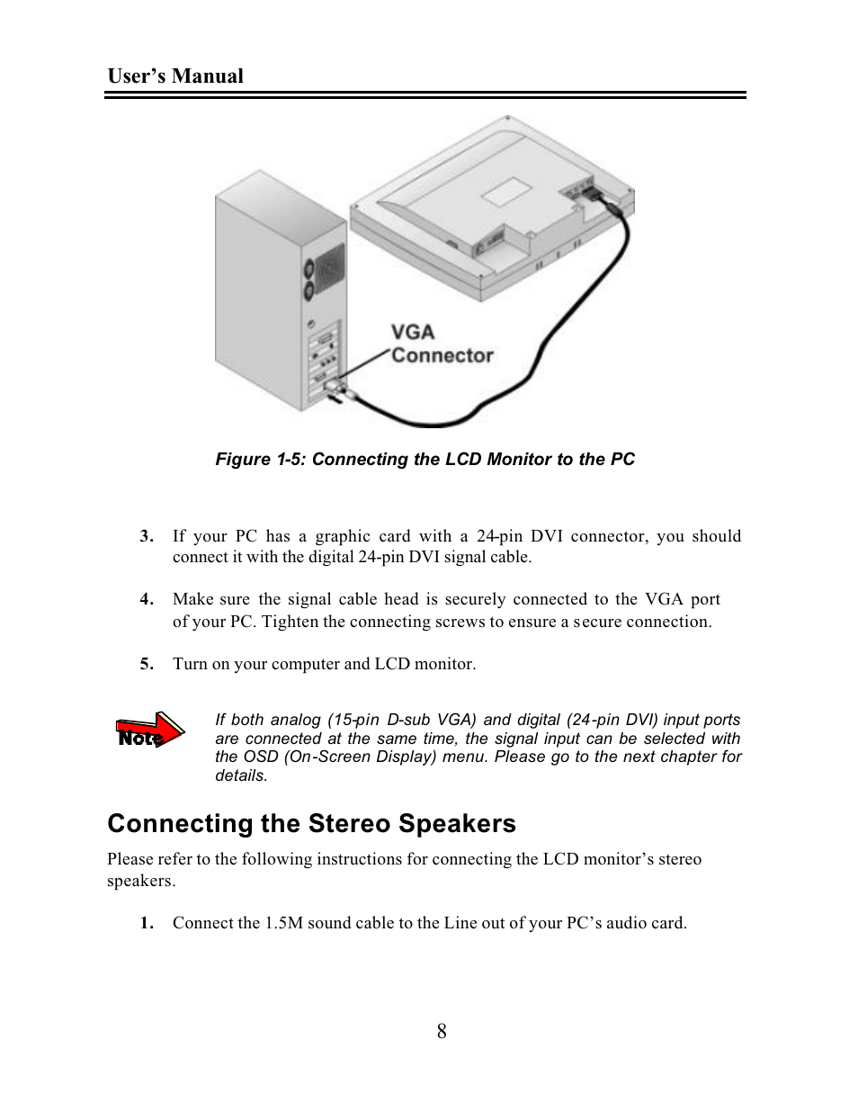 Connecting the stereo speakers, User’s manual 8 | CyberResearch GDO 18 User Manual | Page 18 / 42