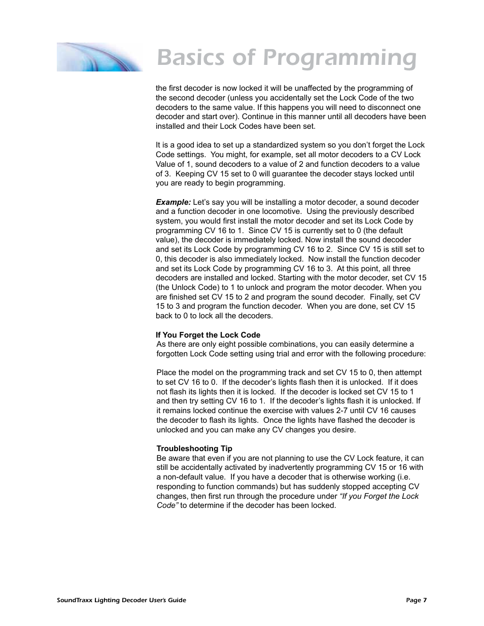 Basics of programming | SoundTraxx Coach Lighting Decoder Users Guide User Manual | Page 10 / 28