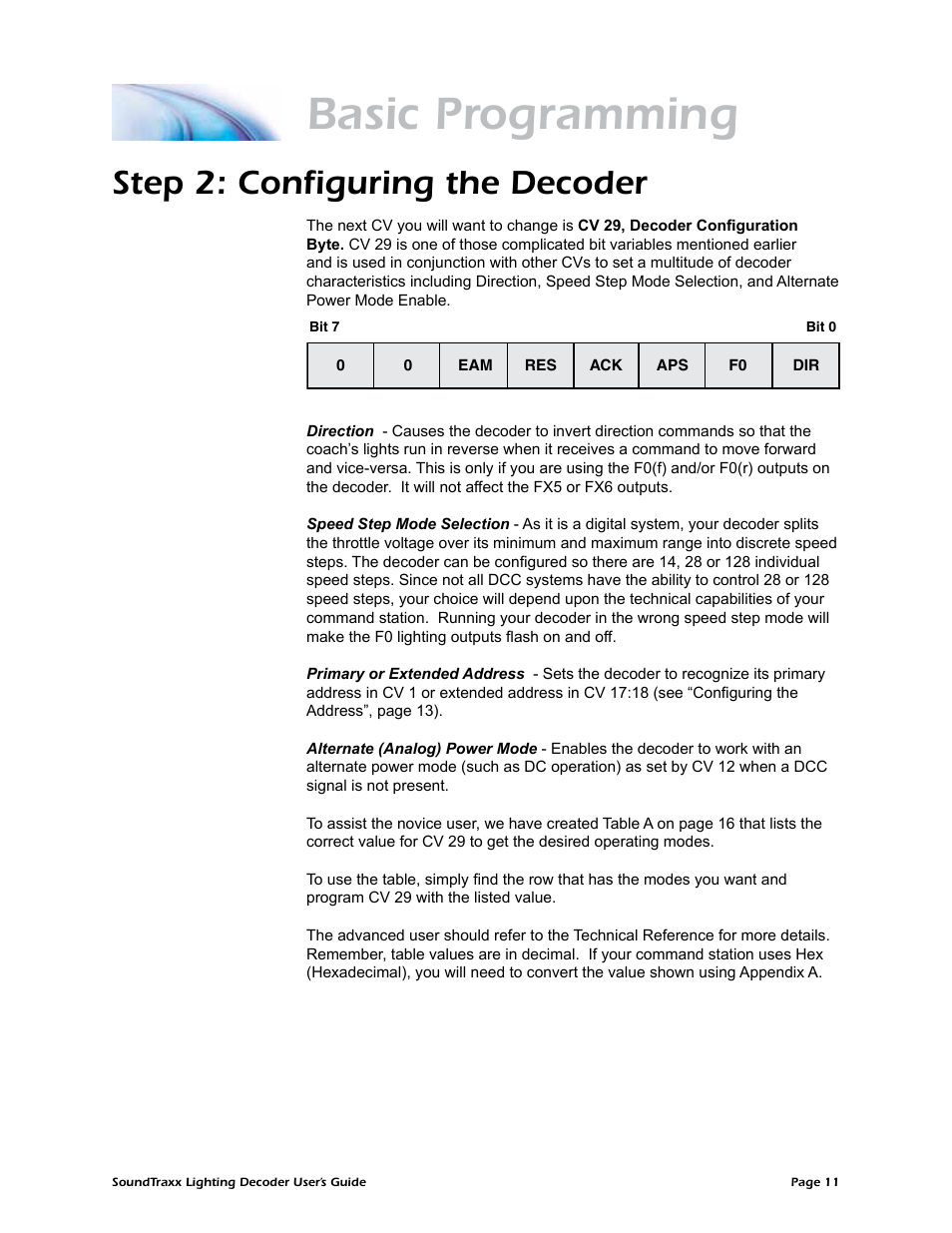 Basic programming, Step 2: configuring the decoder | SoundTraxx Coach Lighting Decoder Users Guide User Manual | Page 14 / 28