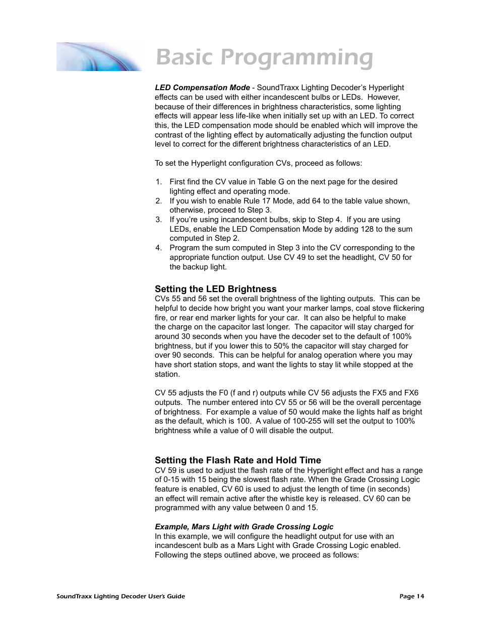 Basic programming | SoundTraxx Coach Lighting Decoder Users Guide User Manual | Page 17 / 28