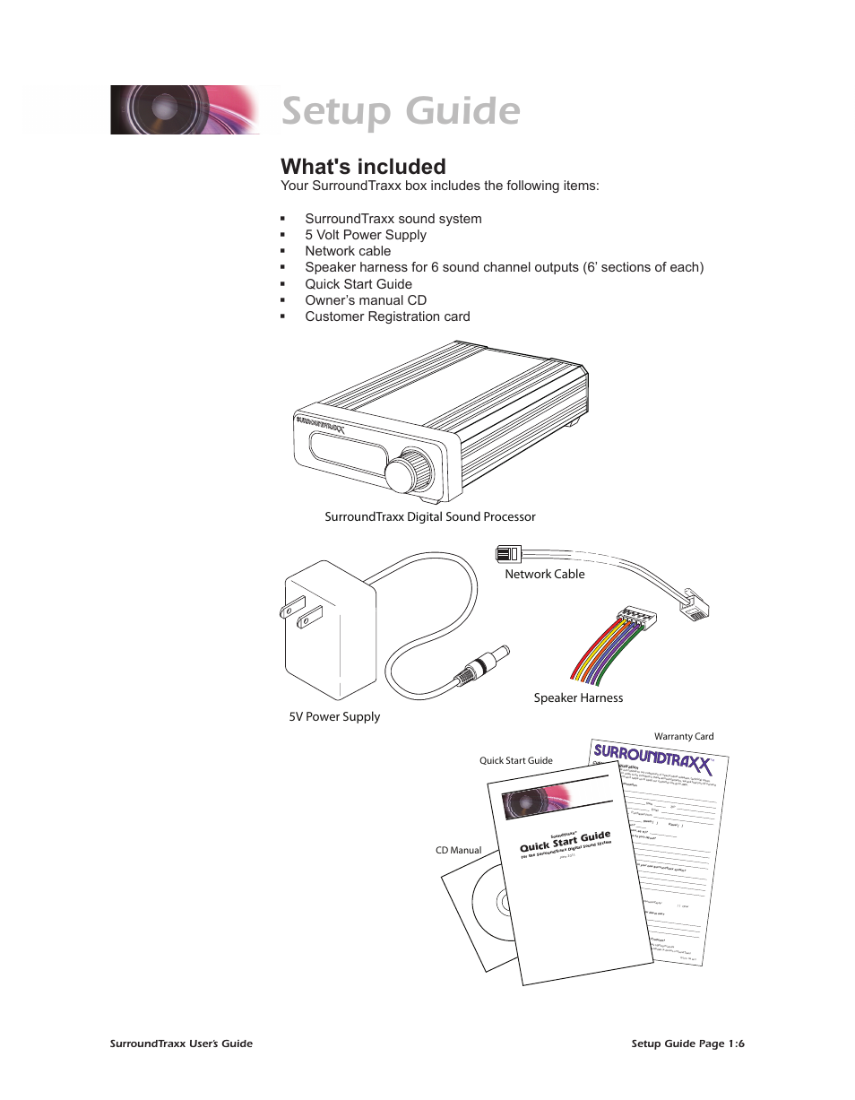 Setup guide, What's included, Quick start guide | Quick start guide warranty card cd manual | SoundTraxx SurroundTraxx User Manual | Page 11 / 86