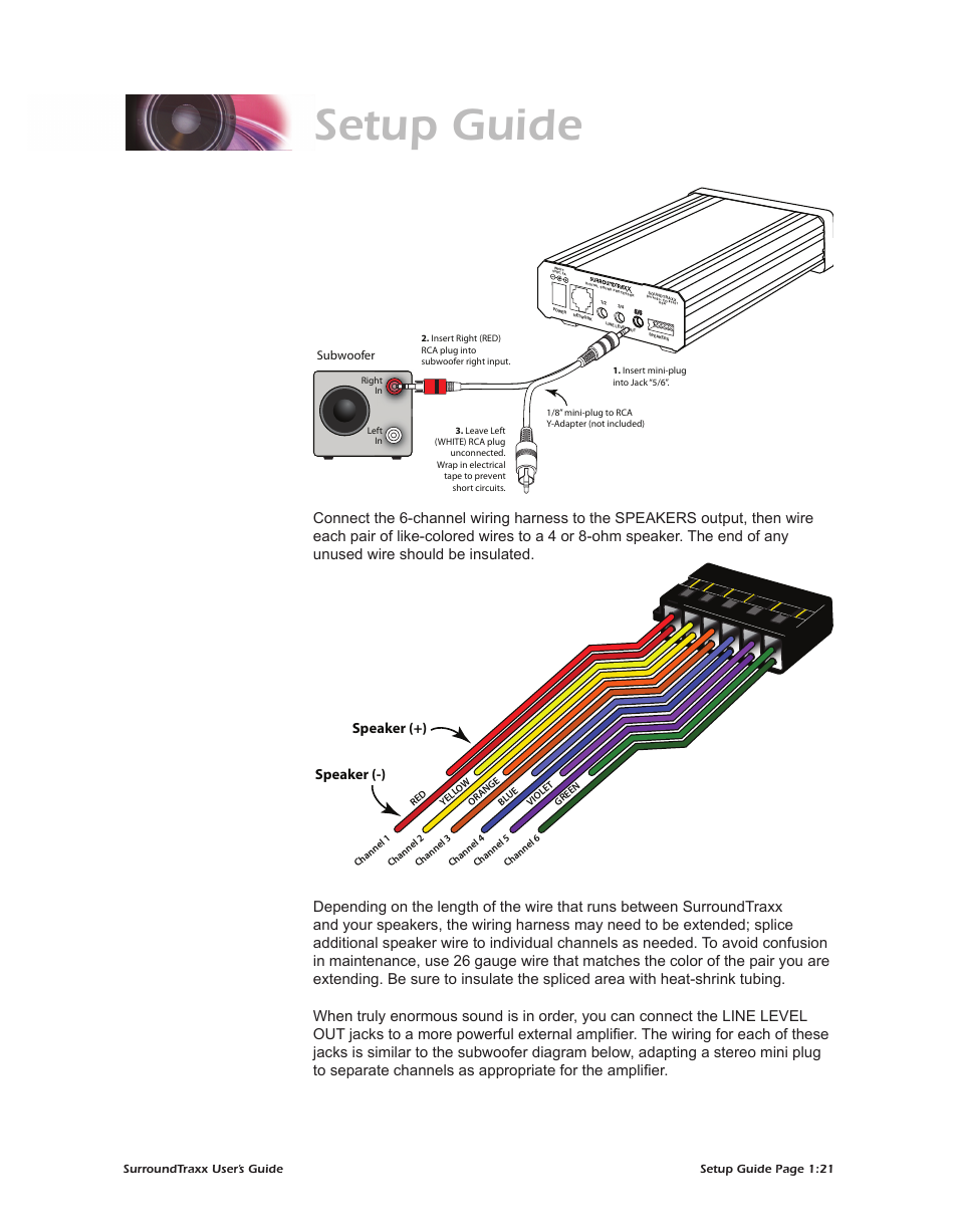 Setup guide, Speaker (-) speaker (+) | SoundTraxx SurroundTraxx User Manual | Page 26 / 86