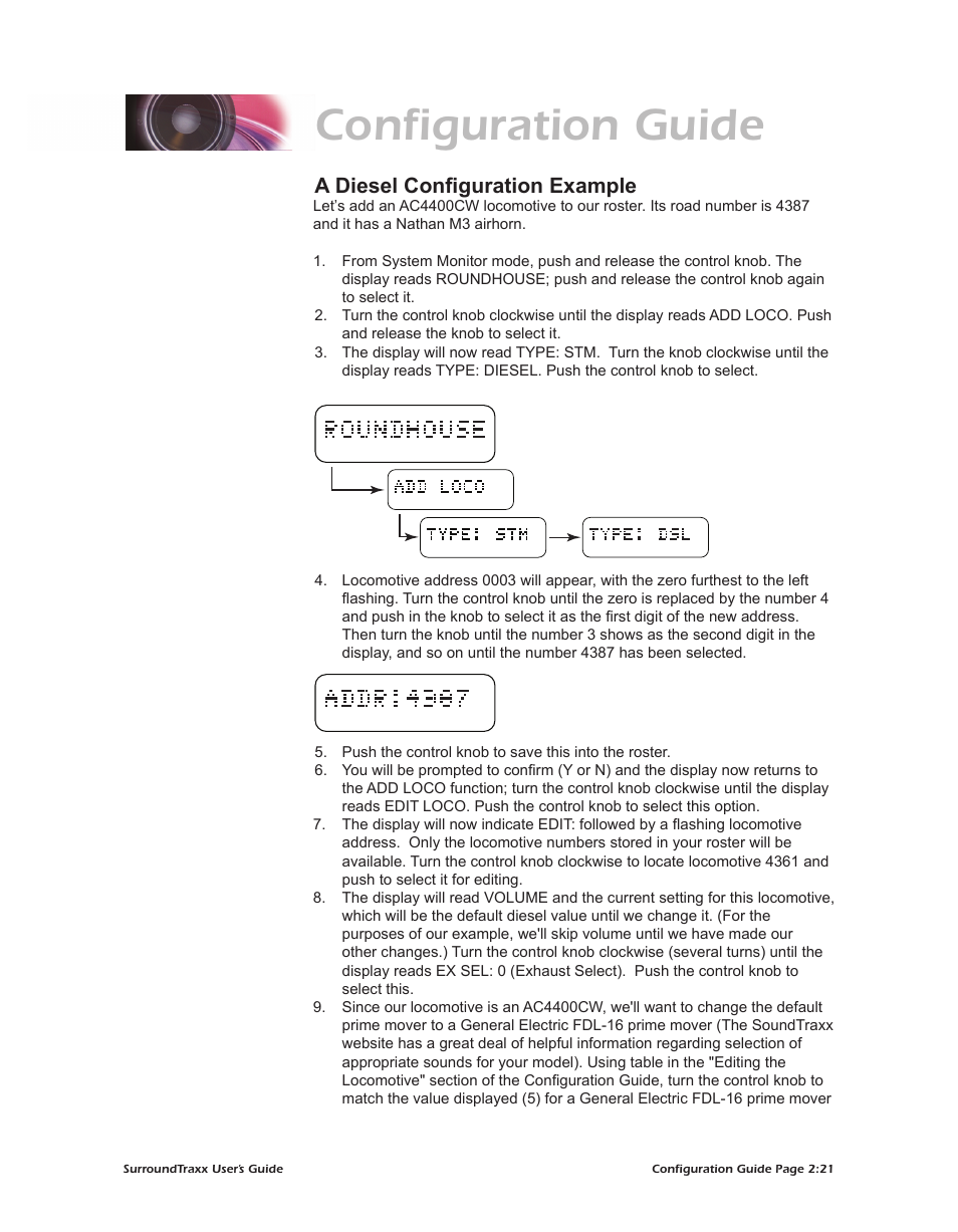 Configuration guide, A diesel configuration example | SoundTraxx SurroundTraxx User Manual | Page 49 / 86