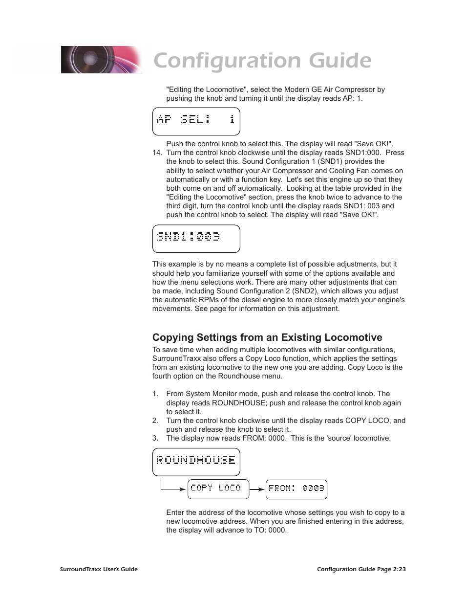 Configuration guide, Copying settings from an existing locomotive | SoundTraxx SurroundTraxx User Manual | Page 51 / 86