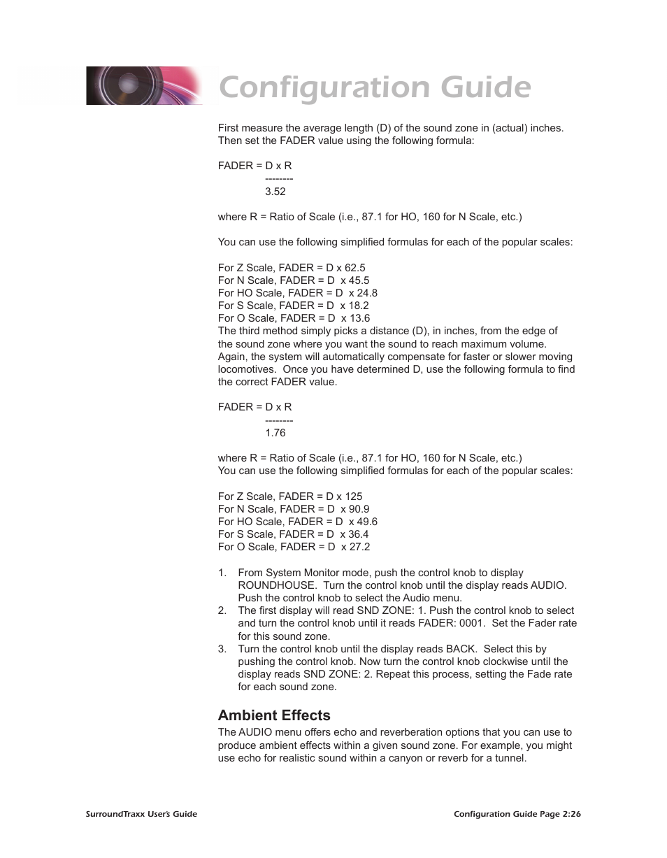 Configuration guide, Ambient effects | SoundTraxx SurroundTraxx User Manual | Page 54 / 86