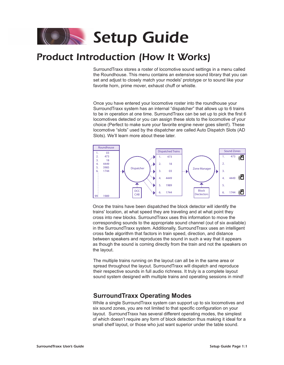 Setup guide, Product introduction (how it works), Surroundtraxx operating modes | SoundTraxx SurroundTraxx User Manual | Page 6 / 86