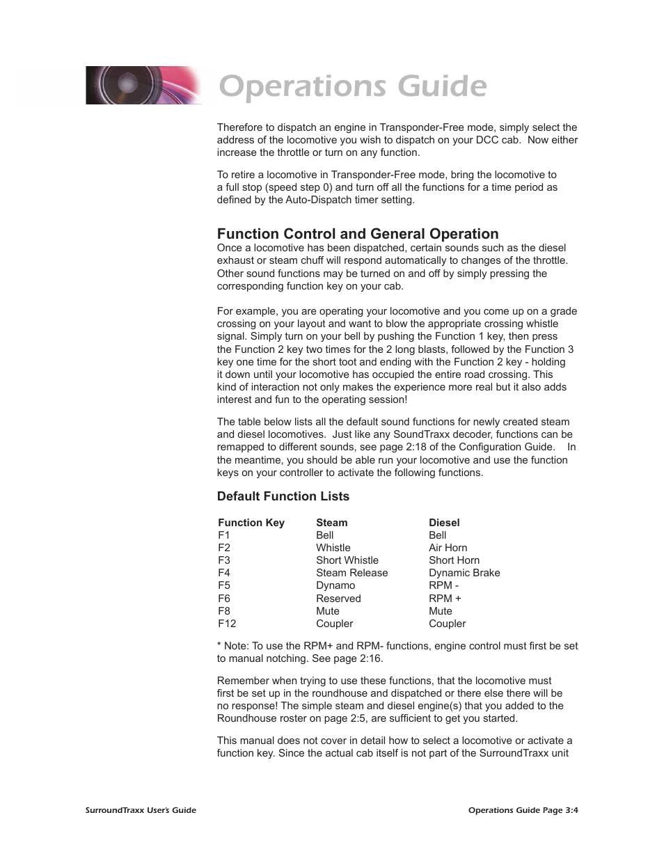 Operations guide, Function control and general operation | SoundTraxx SurroundTraxx User Manual | Page 67 / 86
