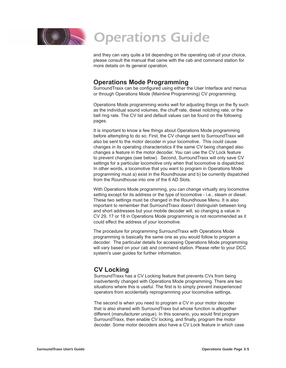 Operations guide, Operations mode programming, Cv locking | SoundTraxx SurroundTraxx User Manual | Page 68 / 86