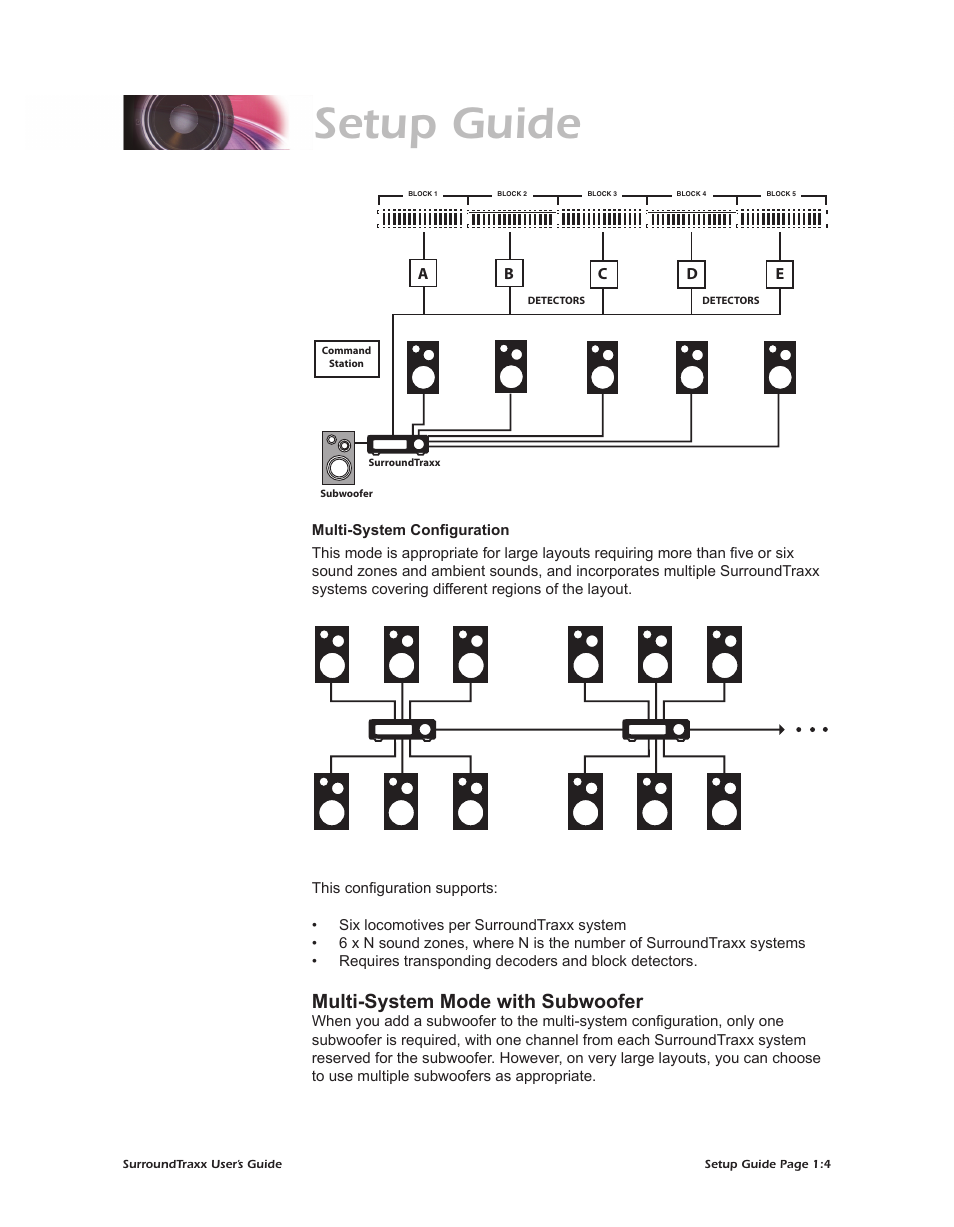 Setup guide, Multi-system mode with subwoofer | SoundTraxx SurroundTraxx User Manual | Page 9 / 86