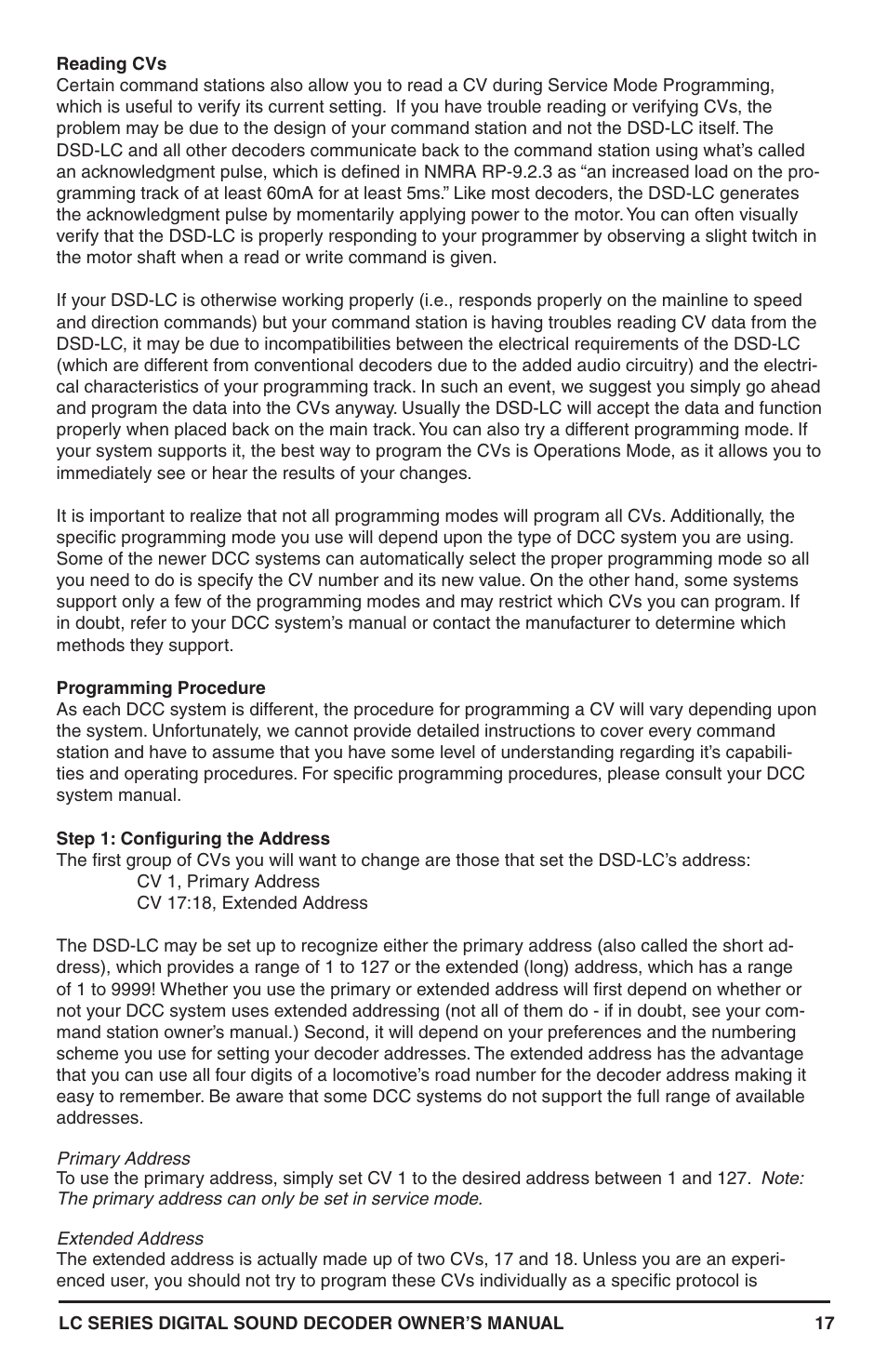 SoundTraxx LC Series Owners Manual User Manual | Page 17 / 40
