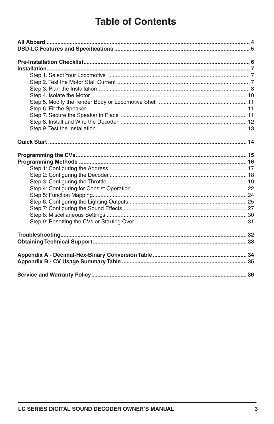 SoundTraxx LC Series Owners Manual User Manual | Page 3 / 40