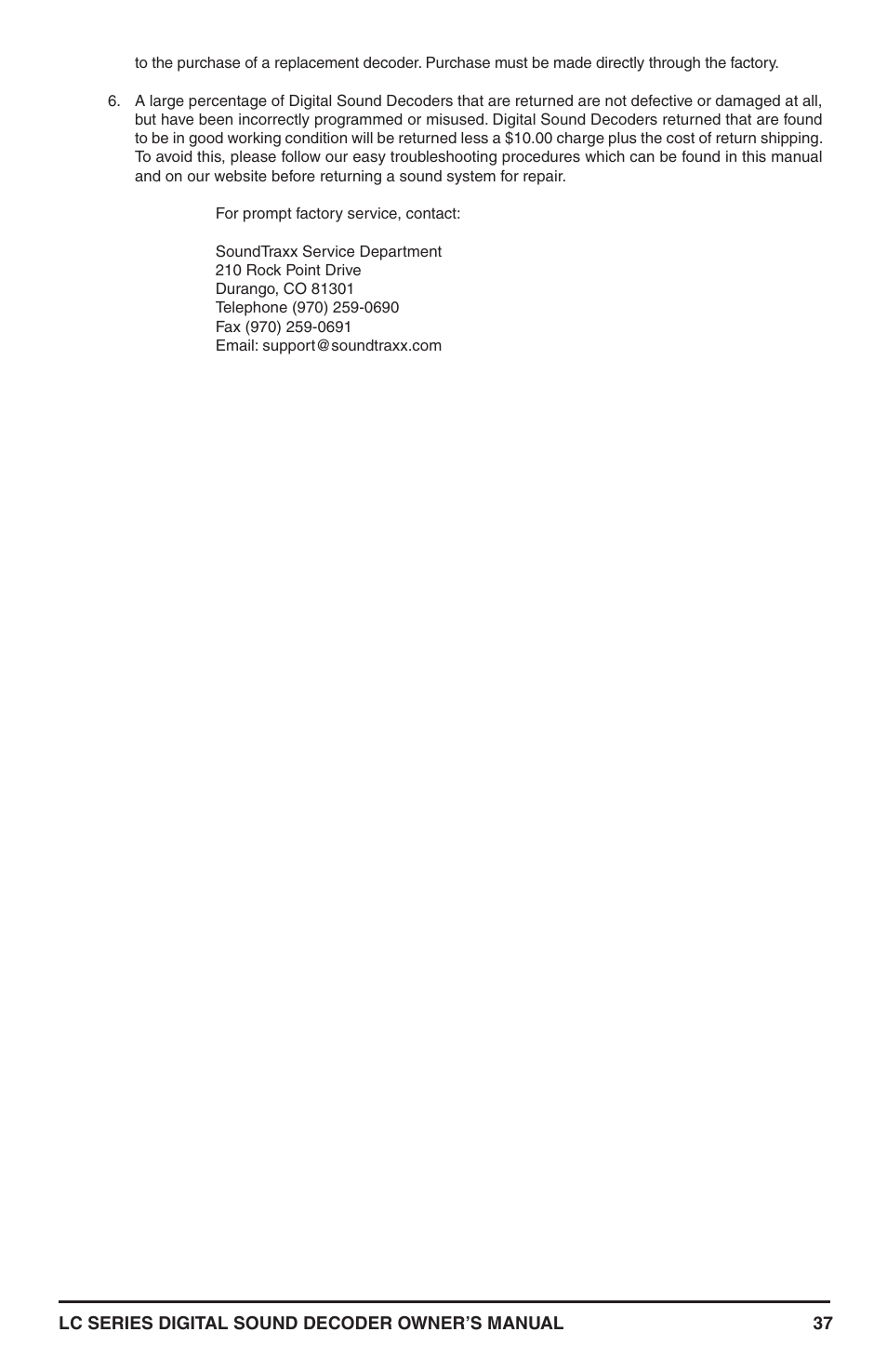 SoundTraxx LC Series Owners Manual User Manual | Page 37 / 40