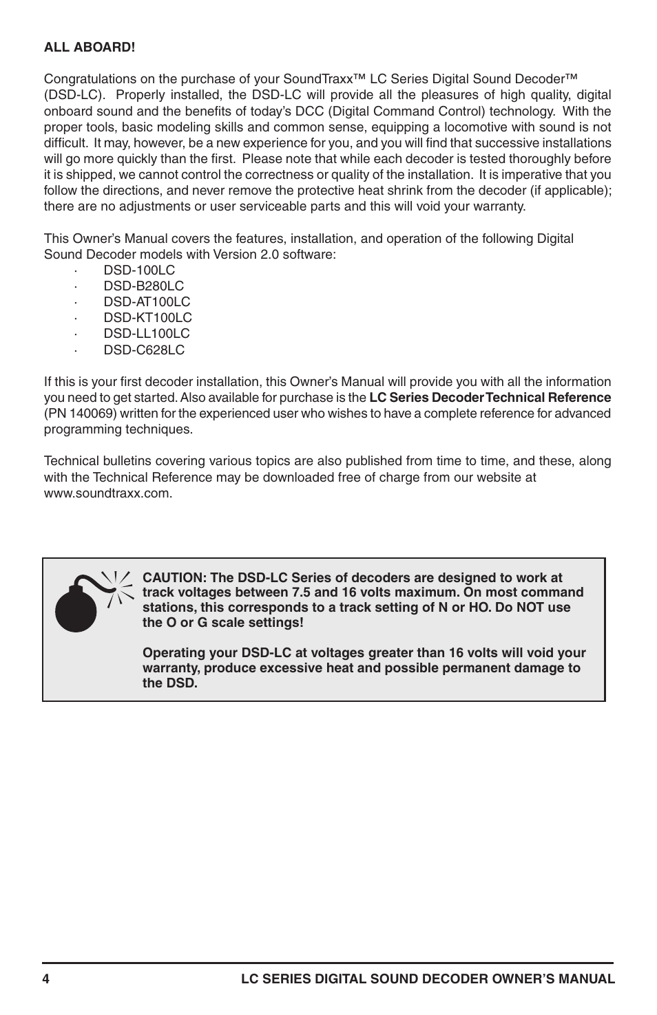 SoundTraxx LC Series Owners Manual User Manual | Page 4 / 40